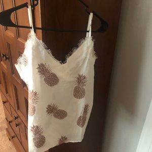 White Pineapple Tank Top with Lace Detail Size 1X